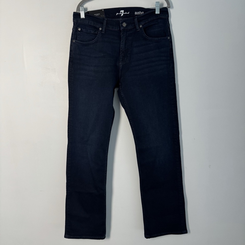 7 For All Mankind Austyn Jeans Mens 32 X33 Blue Dark Wash Straight Stretch New